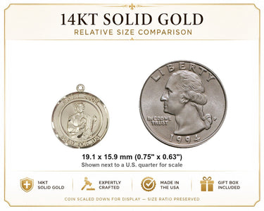 14kt Solid Gold Medium St. Jude Patron Saint Medal Pendant | 3/4 x 5/8 | Handcrafted in USA by Bliss