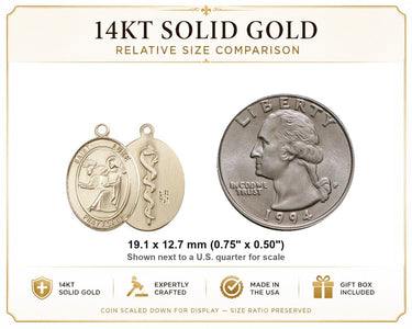 14kt Solid Gold Medium St. Luke the Apostle Patron Saint Medal Pendant | 3/4" x 1/2" | Handcrafted in USA by Bliss