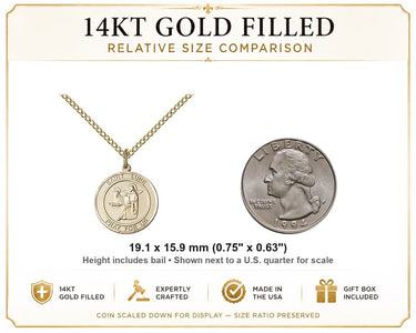 Collar con Medalla Mediana de San Lucas Apóstol de Oro Laminado de 14qt | 1,9 cm x 1,6 cm | Cadena de 45 cm | Fabricado en EE. UU. por Bliss
