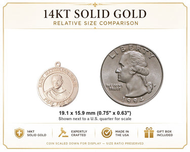 14kt Solid Gold Medium St. Maximilian Kolbe Patron Saint Medal Pendant | 3/4 x 5/8 | Handcrafted in USA by Bliss