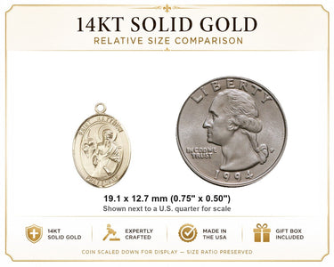 14kt Solid Gold Medium St. Matthew Patron Saint Medal Pendant | 3/4 x 1/2 | Handcrafted in USA by Bliss