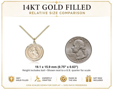 14kt Gold Filled Medium St. Matthew Patron Saint Medal Necklace | 3/4 x 5/8 | 18" Chain | Bliss USA