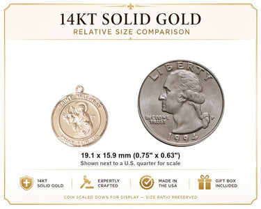 14kt Solid Gold Medium St. Matthew Patron Saint Medal Pendant | 3/4 x 5/8 | USA Made by Bliss