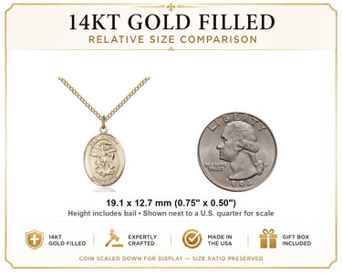 14kt Gold Filled Medium St. Michael Paratrooper Medal Necklace | 3/4 x 1/2 Pendant | 18" Chain | USA Made by Bliss