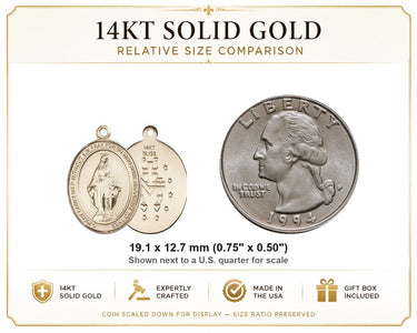 Medalla Milagrosa de Oro Sólido de 14kt Tamaño Mediano Colgante | 3/4" x 1/2" | Hecho en EE. UU. por Bliss