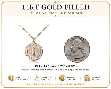 Cadena con Medalla Milagrosa Mediana Rellena de Oro de 14 quilates | Colgante de 1.9 cm x 1.6 cm | Cadena de 45.7 cm | Hecha en EE. UU. por Bliss