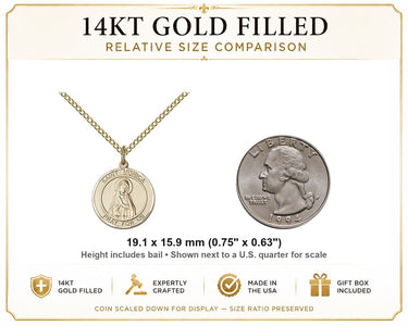 14kt Gold Filled Medium St. Monica Patron Saint Medal Necklace | 3/4" x 5/8" | 18" Chain | USA Made by Bliss