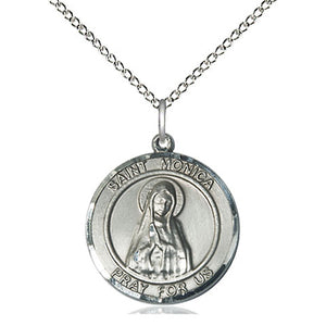 Collar de medalla de Santa Mónica de plata de ley | 3/4 x 5/8 | Cadena de 18