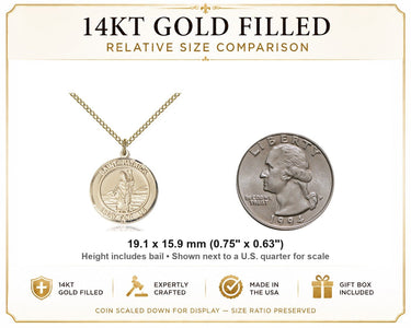 Collar con Medalla de San Patricio Patrón Mediana Rellena de Oro de 14 kt | Colgante de 1,9 cm x 1,6 cm | Cadena de Eslabones de 45,7 cm | Hecho en EE. UU. por Bliss