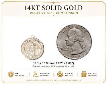 14kt Solid Gold Medium St. Patrick Patron Saint Medal Pendant | 3/4" x 5/8" | Handcrafted in USA by Bliss