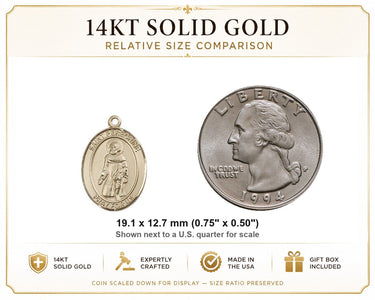 14kt Solid Gold Medium St. Peregrine Laziosi Medal Pendant | 3/4" x 1/2" | Handcrafted in USA by Bliss