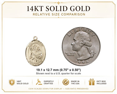 14kt Solid Gold Medium St. Raphael the Archangel Medal Pendant | 3/4 x 1/2 | Handcrafted in USA by Bliss
