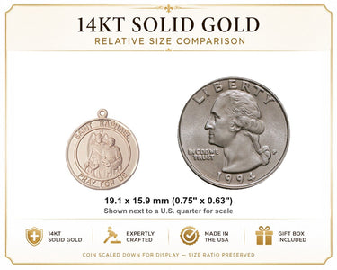 14kt Solid Gold Medium St. Raphael the Archangel Medal Pendant | 3/4 x 5/8 | Handcrafted in USA by Bliss