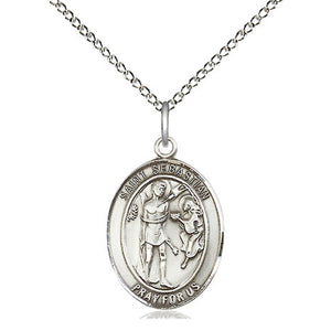 Sterling Silver St. Sebastian Patron Saint Medal Necklace | 3/4