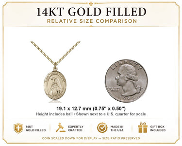 14kt Gold Filled Medium St. Teresa of Avila Patron Saint Medal Necklace | 3/4" x 1/2" | 18" Chain | USA Made by Bliss