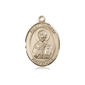 Colgante Medalla Mediana de San Timoteo de Oro Macizo de 14kt | 3/4 x 1/2 | Hecho a Mano en EE. UU. por Bliss