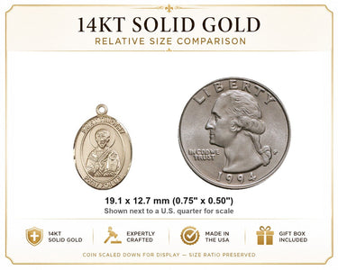 14kt Solid Gold Medium St. Timothy Medal Pendant | 3/4 x 1/2 | Handcrafted in USA by Bliss