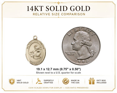 14kt Solid Gold Medium St. Thomas Aquinas Medal Pendant | 3/4" x 1/2" | Handcrafted in USA by Bliss