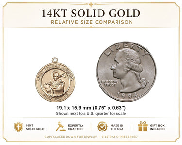 14kt Solid Gold Medium St. Thomas Aquinas Medal Pendant | 3/4 x 5/8 | Handcrafted in USA by Bliss
