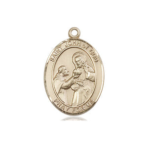 Colgante de oro macizo de 14 quilates de la Medalla Mediana de San Juan de Dios | 1,9 x 1,3 cm | Hecho a mano en EE. UU. por Bliss