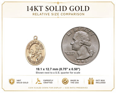 Medalla Mediana de San Juan de Dios de Oro Sólido de 14kt | 1.9 cm x 1.27 cm | Hecho a Mano en EE. UU. por Bliss