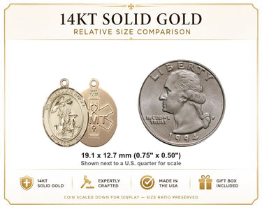 14kt Solid Gold Medium Guardian Angel EMT Medal Pendant | 3/4 x 1/2 | Handcrafted in USA by Bliss