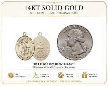 14kt Solid Gold Medium Guardian Angel Air Force Medal Pendant | 3/4 x 1/2 | USA Made by Bliss