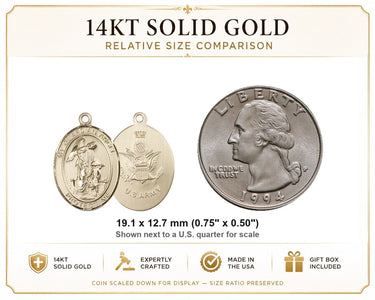 14kt Solid Gold Guardian Angel Army Medal 3/4" x 1/2" | Handcrafted USA | Bliss