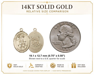 Colgante de medalla de oro macizo de 14 kt, ángel guardián, guardia costera, tamaño mediano | 3/4 x 1/2 | Fabricado en EE. UU. por Bliss