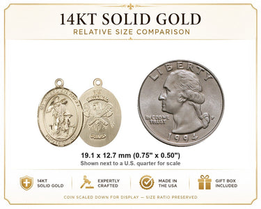 14kt Solid Gold Medium Guardian Angel National Guard Medal Pendant | 3/4 x 1/2 | USA Made by Bliss