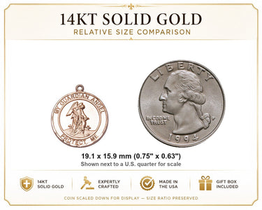 14kt Solid Gold Medium Guardian Angel Medal Pendant | 3/4" x 5/8" | Handcrafted in USA by Bliss