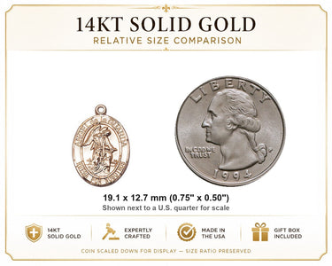 14kt Solid Gold Medium Angel de la Guardia Medal Pendant | 3/4" x 1/2" | Handcrafted USA by Bliss