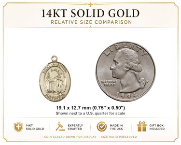 14kt Solid Gold Medium St. Valentine of Rome Patron Saint Medal Pendant | 3/4" x 1/2" | Handcrafted in USA by Bliss