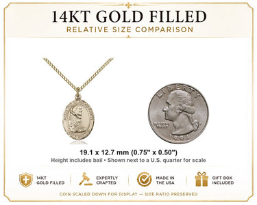 Gold Filled Medium St. Pio of Pietrelcina Patron Saint Medal Necklace | 3/4" x 1/2" | 18" Chain | USA Made by Bliss