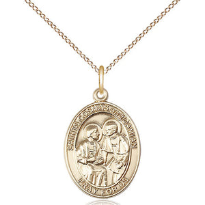 Collar de Medalla de Oro Relleno de 14kt de los Santos Cosme y Damián | 1,9 cm x 1,27 cm | Cadena de 45,72 cm | Bliss EE. UU.