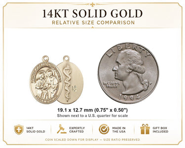 14kt Solid Gold Medium Sts. Cosmas & Damian Patron Saint Medal Pendant | 3/4" x 1/2" | USA Made by Bliss