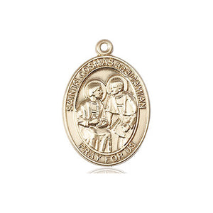Colgante de Medalla de Patrón San Cosme y Damián Mediana de Oro Sólido de 14kt | 1.9 cm x 1.3 cm | Hecho a Mano por Bliss