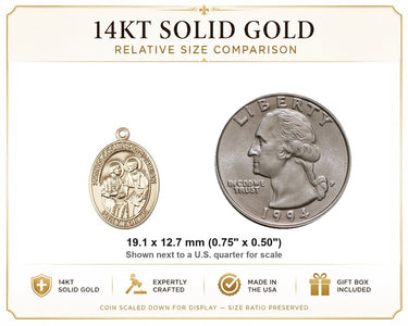 14kt Solid Gold Medium Sts. Cosmas & Damian Patron Saint Medal Pendant | 3/4" x 1/2" | Handcrafted by Bliss