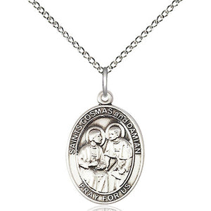 Collar de plata de ley con medalla mediana de los Santos Cosme y Damián | 1,9 cm x 1,27 cm | Cadena de 45,72 cm | Bliss EE. UU.