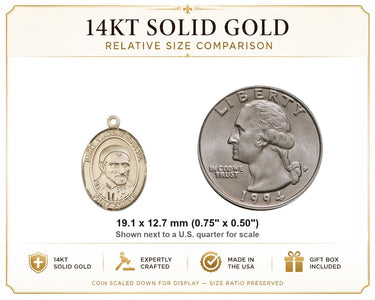 14kt Solid Gold Medium St. Vincent de Paul Patron Saint Medal Pendant | 3/4" x 1/2" | Handcrafted in USA by Bliss