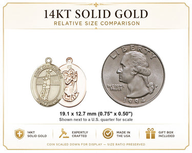 Colgante de medalla de voleibol de San Cristóbal mediana de oro macizo de 14 kt | 1,9x1,27 cm | Hecho a mano en EE. UU. por Bliss