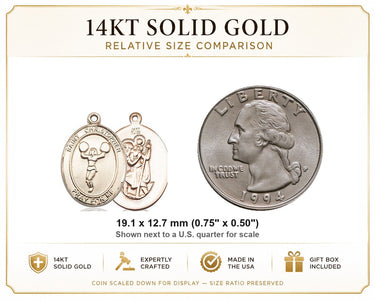 Colgante de medalla de animadora de San Cristóbal mediana de oro macizo de 14 quilates | 1,9 cm x 1,3 cm | Fabricado en EE. UU. por Bliss