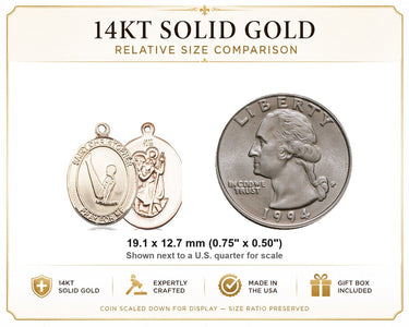 Colgante Medalla de Gimnasia de San Cristóbal Mediana de Oro Sólido de 14kt | 1.9 cm x 1.3 cm | Hecho a Mano en EE. UU. por Bliss