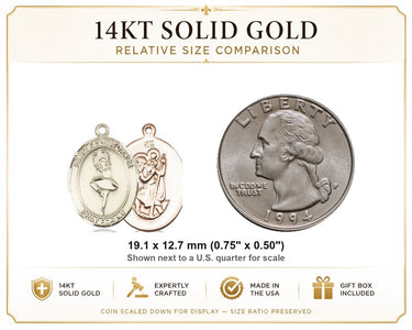 Medalla Colgante de Oro Macizo de 14 kt, San Cristóbal Mediano, de Baile | 3/4 x 1/2 | Fabricado en EE. UU. por Bliss