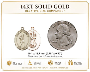 Colgante de Medalla Mediana de San Cristóbal/Lacrosse de Oro Sólido de 14kt | 3/4 x 1/2 | Hecho en EE. UU. por Bliss