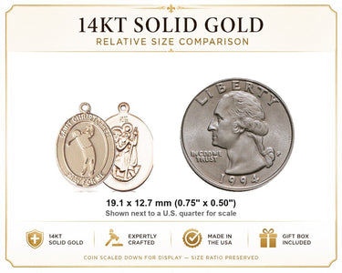 Colgante Medalla de Golf de Oro Sólido de 14 kt, San Cristóbal Mediano | 3/4 x 1/2 | Hecho a mano en EE. UU. por Bliss