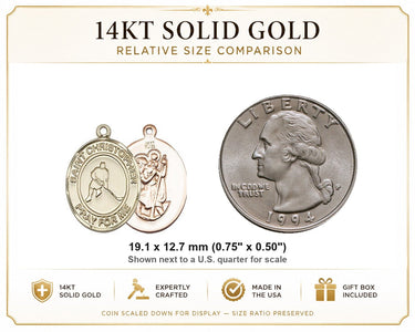 Colgante de Medalla de Hockey sobre Hielo de San Cristóbal Mediano de Oro Macizo de 14kt | 1.9 cm x 1.3 cm | Fabricado en EE. UU. por Bliss
