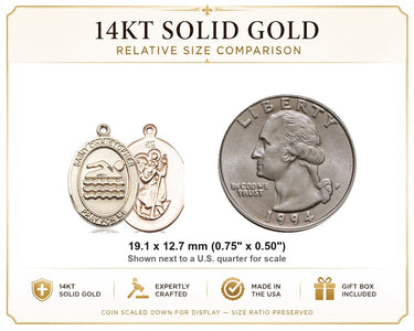 Medalla de natación de San Cristóbal mediana de oro macizo de 14 kt | 1,9 x 1,27 cm | Hecha en EE. UU. por Bliss