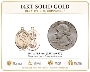 Medalla de oro macizo de 14 quilates de San Cristóbal de artes marciales | Mediana 1,9 cm x 1,27 cm | Hecho en EE. UU.