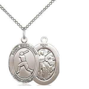 Collar con Medalla de Béisbol de Plata de Ley de San Sebastián Mediana | Colgante de 1,9 cm x 1,3 cm | Cadena de 45 cm | Hecho en EE. UU. por Bliss